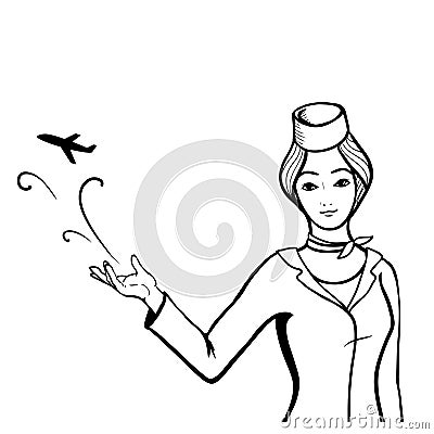 Stewardess in uniform showing an abstract plane