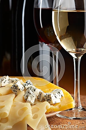 Still life with cheese and wine