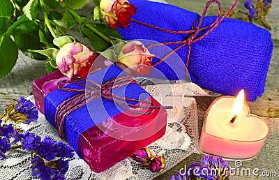 Still life with rose fragrances