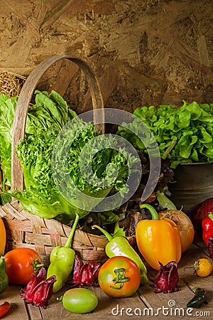 Still life Vegetables, Herbs and Fruit.