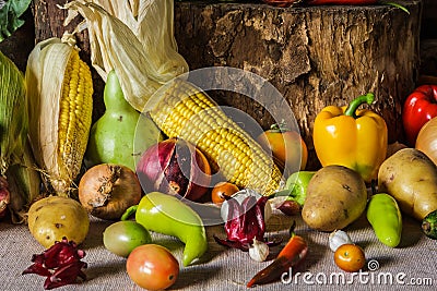 Still life Vegetables, Herbs and Fruit.