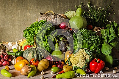 Still life Vegetables, Herbs and Fruit.