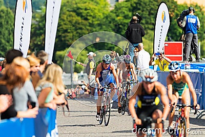 STOCKHOLM - AUG, 24: A group of cyclists in from the transition