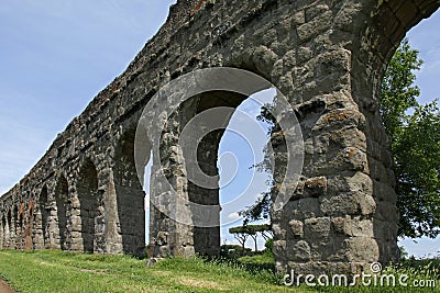Stone arches of ancient Roman aqueduct, Rome