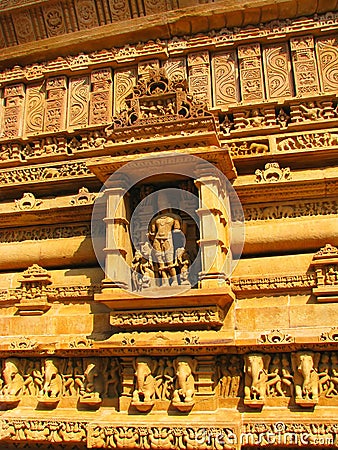 Stone carved erotic sculptures in Hindu temple