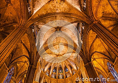 Stone Columns Arches Gothic Catholic Barcelona Cathedral Basilic