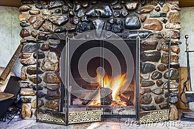 Stone fireplace