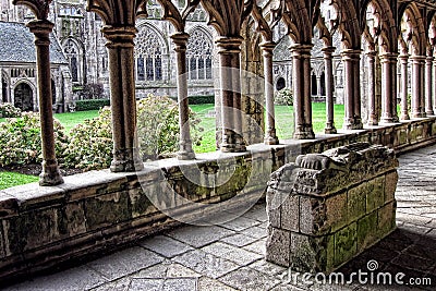 Stone Knight Tomb in Old Gothic Cathedral Cloister