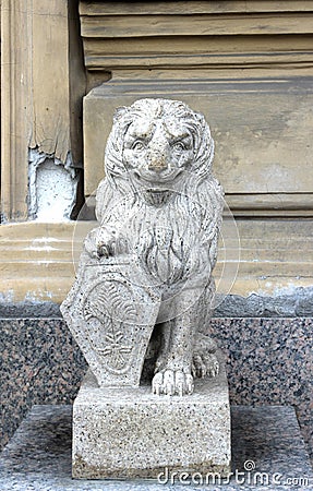 Stone lion of white granite