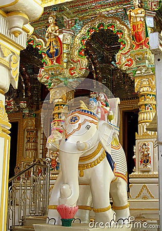 Stone white elephant statue in a temple