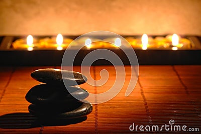 Stones Cairn and Candles for Quiet Zen Meditation