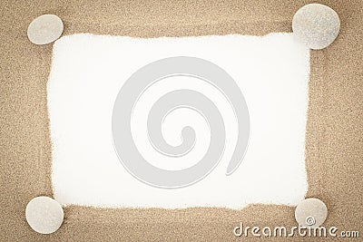 Stones with sand and white paper as background