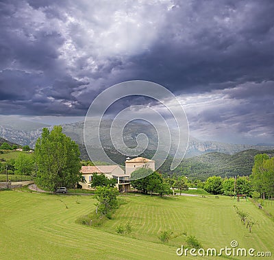 Stormy sky above Provence countryside.