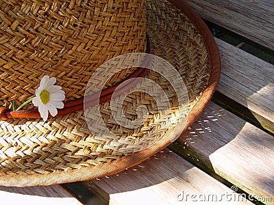Straw hat on a bench