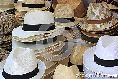 Straw hats on display