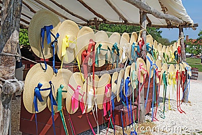 Straw hats for sale in Colonial Williamsburg, Virginia