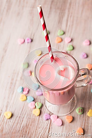 Strawberry milk and conversation hearts