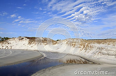 Stream Flows Through the Sand Dunes to Ocean