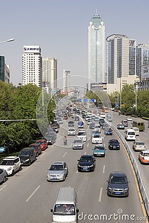 Street with cars in Wuhan of China