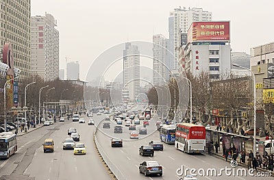 Street with cars in Wuhan of China