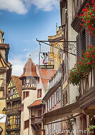 Street decoration of typical french signage, Strasbourg, France