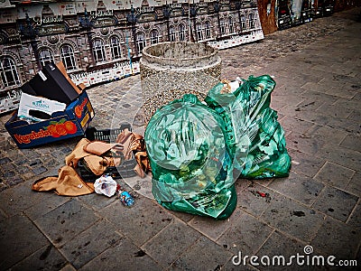 Street garbage plastic bags
