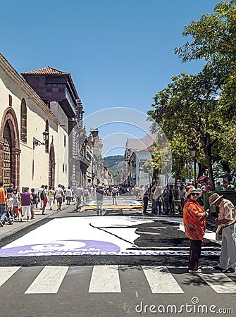 Street of La laguna with flower carpets