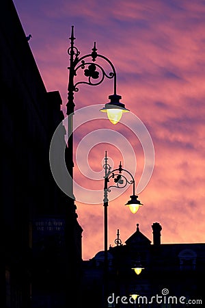 Street lamps at sunset