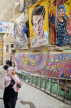 Street scene with artist shop in cairo old town egypt