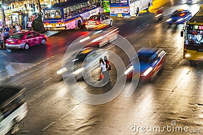 Street Scenery in Bangkok by Night