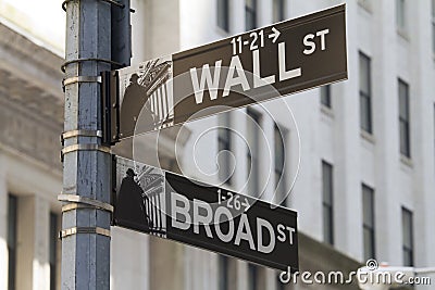 Street sign Broadway Wall street