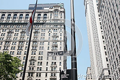 Street sign Broadway Wall street