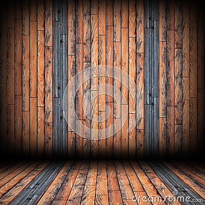 Striped wood planks on wall and floor