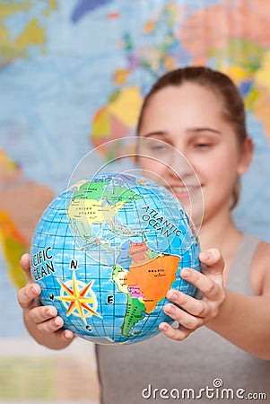 Student with globe