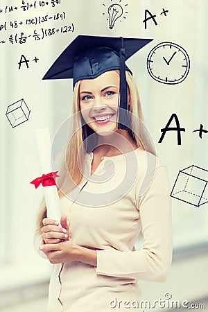 Student in graduation cap with certificate