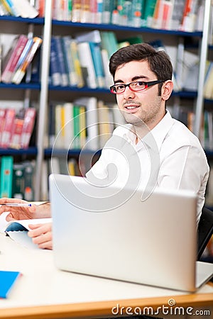 Student portrait in a library