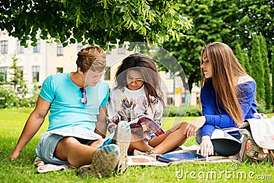 Students in a city park