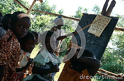 Students at an outdoor classroom, Uganda.