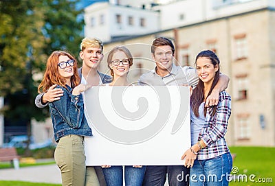 Students or teenagers with white blank board