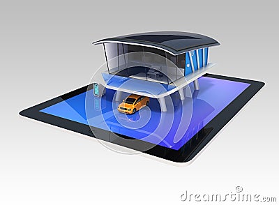 Stylish futuristic design house on a tablet screen.