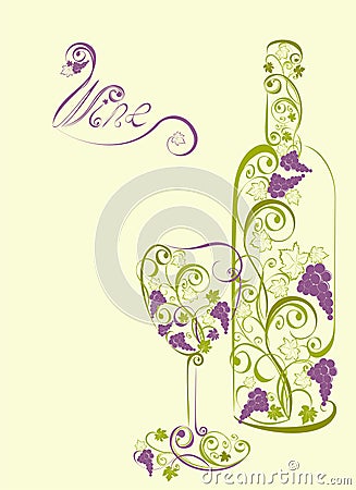 Stylized wine bottle and wine glass