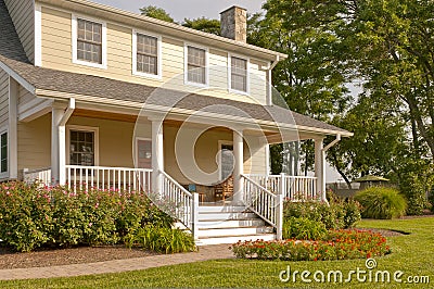 Suburban house with white porch