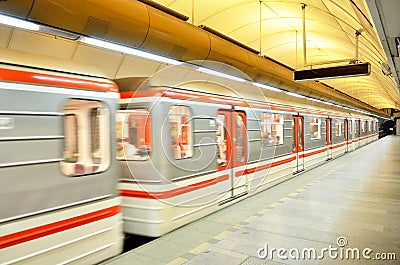 Subway train in city of Prague