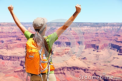 Success winner person happy hiker in Grand Canyon