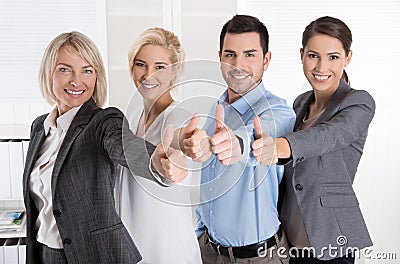 Successful business team in portrait: more woman as men with thu