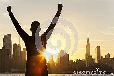Successful Woman Sunrise New York City Skyline