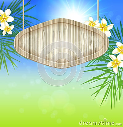 Summer background with wooden banner