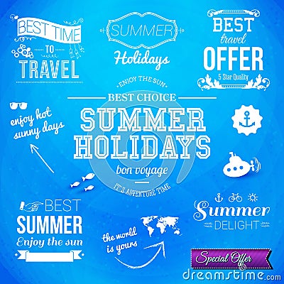 Summer design. Set of typographic labels for summer holidays. Ve