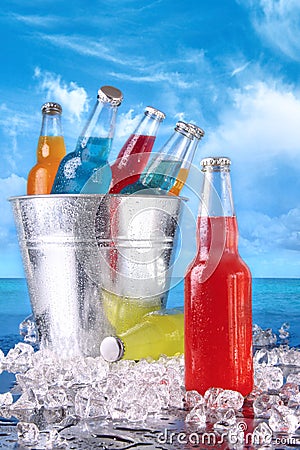 Summer drinks in ice bucket on the beach