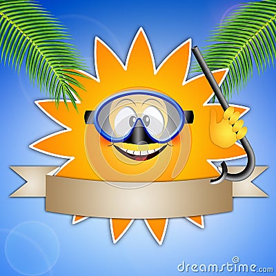 Sun with diving mask for summer time